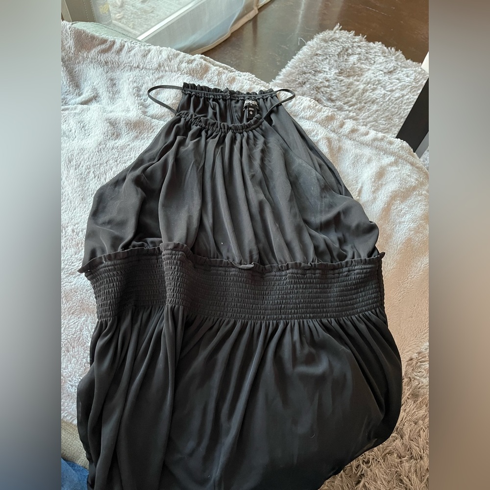 Express black xl high neck ruched waist sleeveless flowy tank